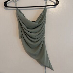 Draped Asymmetrical Top in Sage Green